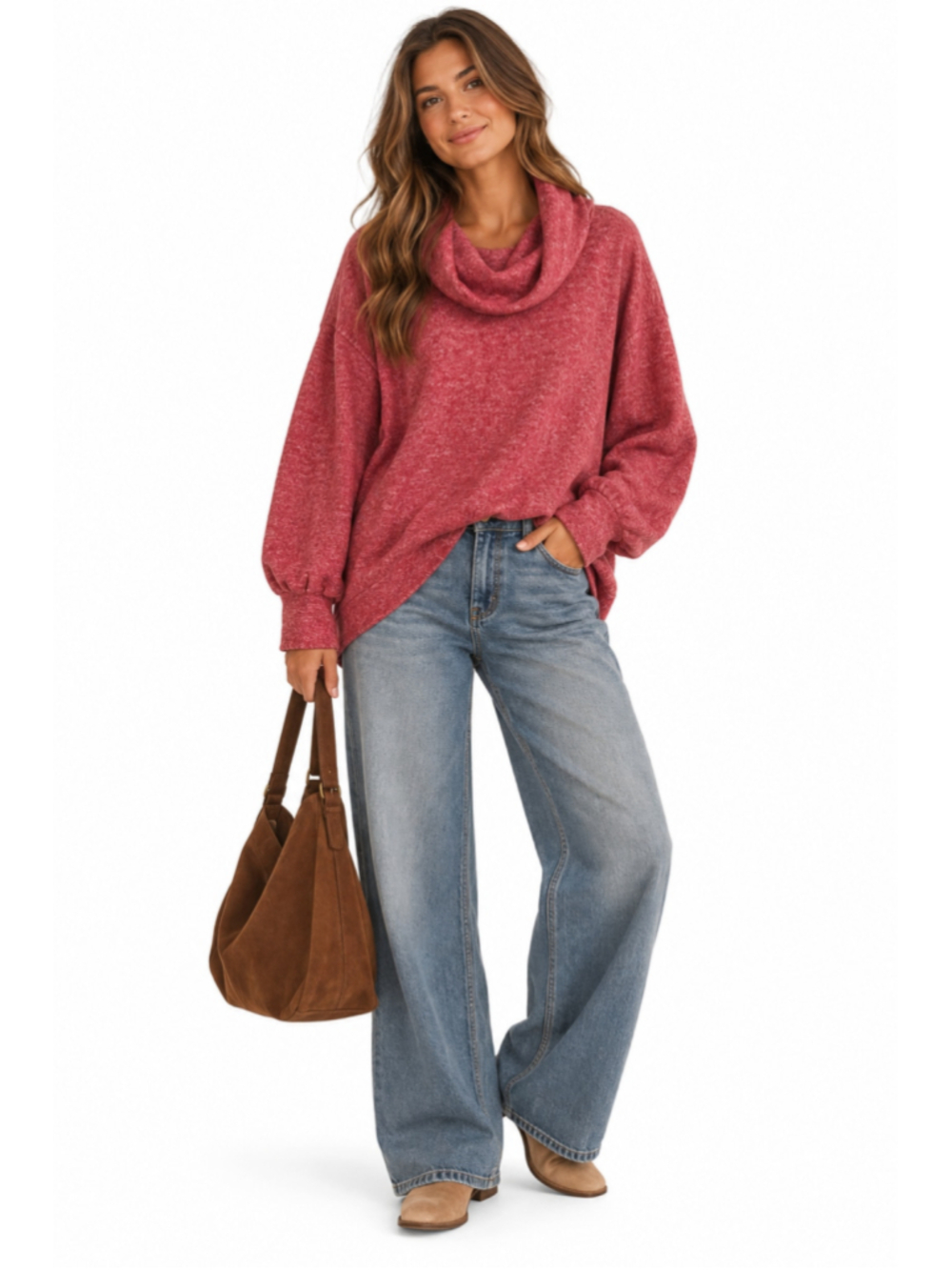 Maeve Anthropologie XL Red Marled Cowl Neck Oversized Sweater